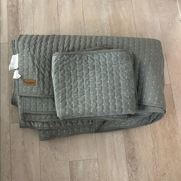 Ugg Koolaburra Acolchado Terciopelo King Edredón y 2 Fundas Juego de Ropa de Cama Boho Verde Azulado Foto 1 de 4