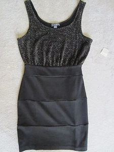 WOMENS FOREVER 21 BLACK STRETCH GOLD SPARKLE TOP PART SPARKLE DRESS SMALL NEW - Picture 1 of 5