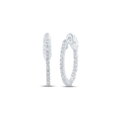 10K White Gold Womens Round Diamond Inside Outside Hoop Earrings 1/2 Cttw - Image 1 of 2