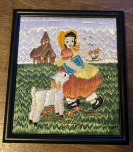 VTG Framed Needlepoint “Mary Had A Little Lamb” Canvas Work Voc. Course - Picture 1 of 3