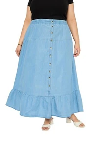 Mujeres Denim Largo Maxi Falda Botón Elástico Cintura Alta Columpio Informal Jeans Vestido - Imagen 1 de 8