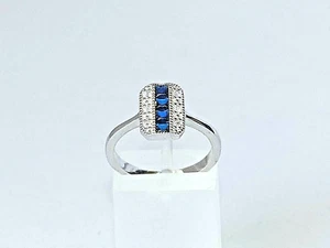 Ladies Art Deco Fine Sterling Silver Natural Blue Sapphire diamond Cocktail Ring - Picture 1 of 8