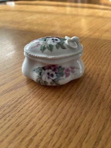 Rom America Hand Made Porcelain Trinket Box Made In Romania Floral Print - Picture 1 of 9