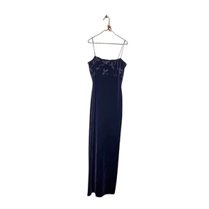 Vintage 90s Y2K Roberta Purple Whimsygoth Floral Beaded Velvet Long Dress Slip M - Picture 1 of 4