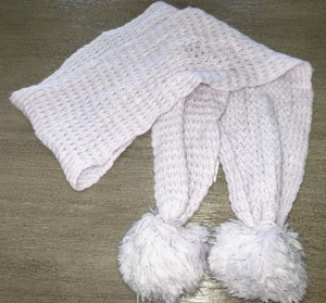girls women LIGHT PURPLE KNIT WINTER SCARF silver tinsel in pompoms 50 inch long - Picture 1 of 1