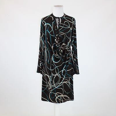 Dark brown green geometric stretch MARC BOUWER long sleeve shift dress XS - Image 1 of 4