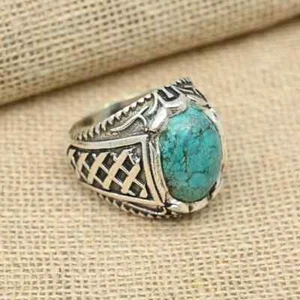 Turquoise Gemstone Partywear Ring 925 Sterling Silver Men's Ring All Size  D27 - Picture 1 of 4