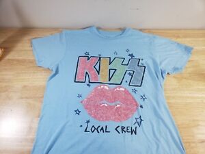 KISS Men's Large Blue 'Local Crew' Pastel Logo TShirt Retro Rock Band Hot Topic