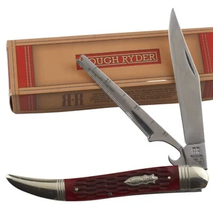 Rough Ryder Fish Knife Red Jigged Bone Handles RR1401 Hook Disgorger Bottle Open - Picture 1 of 2