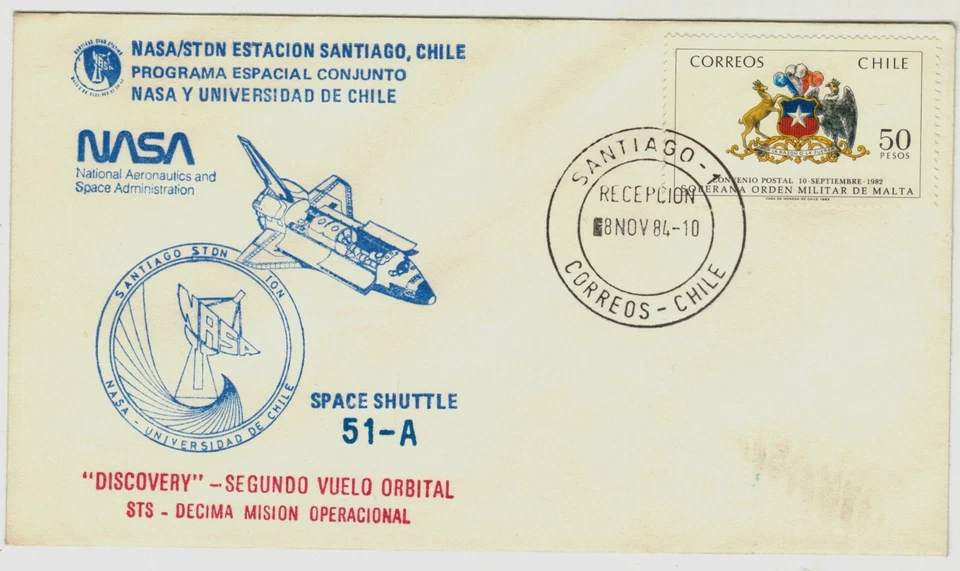 Chile 1984 Cubierta NASA Transbordador Espacial Discovery Segundo Vuelo Orbital 51-A Foto 1 de 1