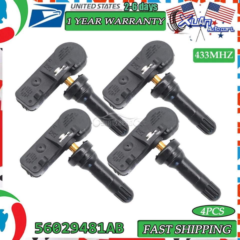 Sensor de presión de neumáticos 4x TPMS 56029481AB para Jeep Grand Cherokee 08-10 433 MHz Foto 1 de 4