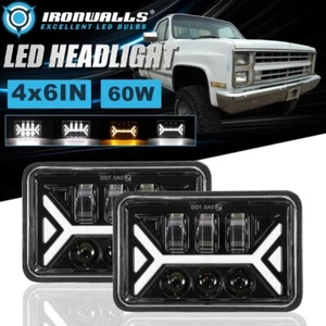 Pair 4x6" LED Headlight Hi/Lo DRL Turn Signal for Chevrolet K10 K20 K30 1981-86 - Picture 1 of 12
