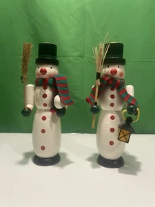 Vintage 1996 Wooden Christmas Snowman Candle Stick Holders-9.25" Set of 2 - Picture 1 of 7