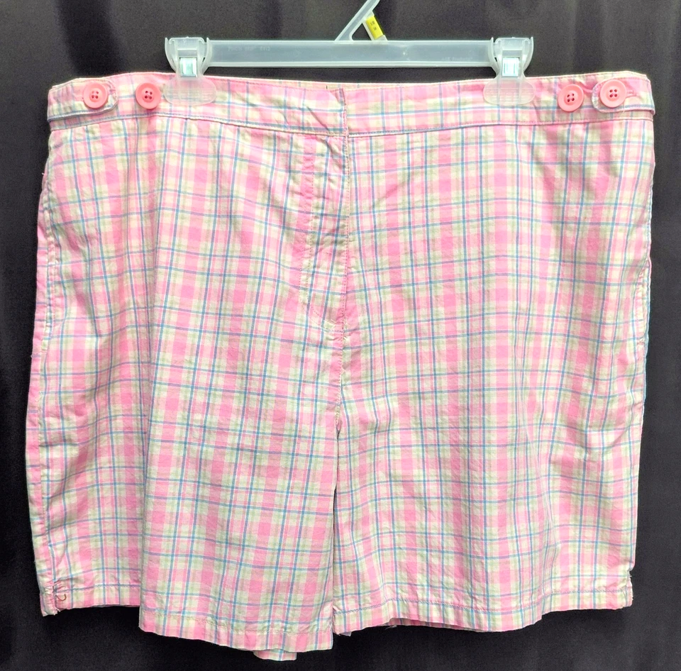 XL 18 BASIC EDITIONS PINK MULTI PLAID WOVEN 100% COTTON HOOK EYE ZIP FLY SHORTS - Image 1 of 4