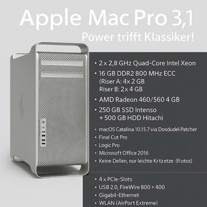 Apple Mac Pro 3,1 (2008) 250GB SSD, 500GB HDD, 16GB RAM– Für Profis & Liebhaber - Bild 1 von 19