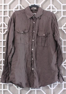 Puro Lino Button Up Shirt Mens XL Brown 100% Linen Pockets Casual Preppy Men - Picture 1 of 11