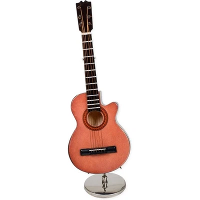 Miniature Classic Brown Guitar with Case and Stand Replica Mini Figurine 7 Inch - Image 1 of 4