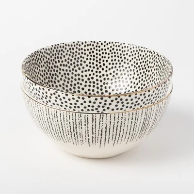 Juego de cuencos para servir de gres modernos puntos rayas cocina comedor cuencos grandes Foto 1 de 4