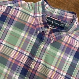Ralph Lauren Green Pink Striped Shirt 3XL Mens Short Sleeve Pony Classic Fit - Picture 1 of 10