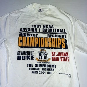 1991 NCAA Basketball Connecticut Duke St. John's Ohio State T SHIRT VINTAGE - Picture 1 of 13