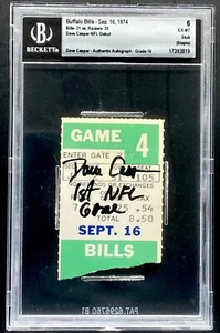 Dave Casper Signed BGS 6 AUTO 10 Ticket Stub NFL Debut Oakland Raiders HOF - Picture 1 of 2