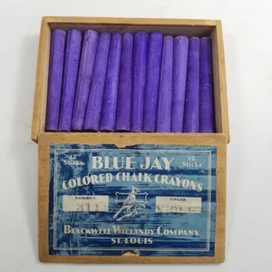Vintage Blue Jay Kreide Buntstifte lila violett 12 Stäbchen Holzbox Blackwell Wielandy - Bild 1 von 5