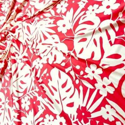 FREE SHIPPING Stretch Fabric White and Red Leaves Print Swimsuit Spandex By Yard - Image 1 of 4