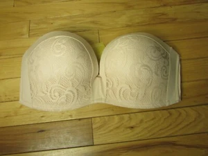 Delimira Beige Lace Strapless Underwire Padded Bra Size 38D Style H097 EU-85D - Picture 1 of 5