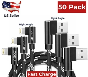 50 Pk Agoz 90° Charger Cable for iPhone 14 13 PRO MAX 12 11 XS XR 8 Plus 6 iPad - Picture 1 of 15
