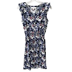 Ann Taylor Loft Floral Elastic Tie Waist Dress Women’s Size Small Tall Dark Blue - Picture 1 of 8