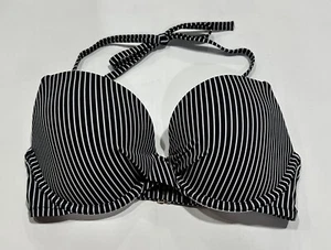 Women's Light Lined Twist-Front Bikini Top Shade & Shore Black& White Strip 32DD - Picture 1 of 3
