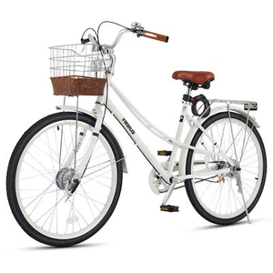 VIRIBUS Adult Bicycle Bike 24/26'' Beach Cruiser Bike with Basket & Back Seat - Picture 1 of 12