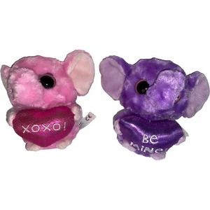 Yoohoo & Friends Purple Pink Elephant Lot of 2 Valentine XOXO Be Mine Plush 5"  - Picture 1 of 11