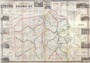 1858 Mappa della contea di Adams Pennsylvania nomi di fattoria genealogia - Foto 1 di 4