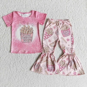 Girls Short Sleeve Top Bell Pants Set 2PCS Outfit Fries Print - Picture 1 of 1