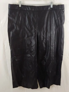 Catherines Black Label Womens Faux Leather Pants 1X Cropped Black Wide 18 20W - Picture 1 of 4