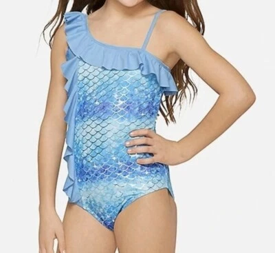 Traje de baño Justice Girls escala de sirena de una pieza con volantes forrado correa ajustable 6 Foto 1 de 4