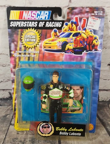 NEW Bobby Labonte Nascar 5" Inch Racing Figure With Helmet & Collectors Card Cover