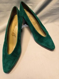 Norma B Teal Green Suede closed toe pumps Sz. 7B Black Patent heel - Picture 1 of 4