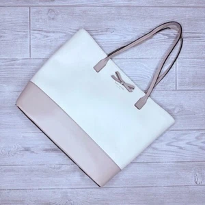 Kate Spade New York Colorblock Ivory cream Leather Double Handle Large Tote Bag - Picture 1 of 16