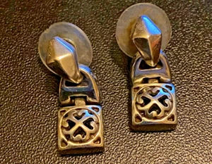 VTG Brighton Tribeca Heart Scroll Silver Post Drop Dangle Earrings - Picture 1 of 5