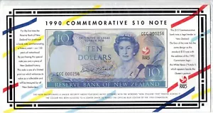 New Zealand, 10 Dollars 1990 QEII UNC Commemorative LOW SERIAL CCC F0206214015-7 - Picture 1 of 2