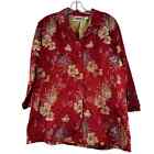 Chicos Asian Inspired Jacket Women Size 2 Us 12 Red Silk Blend 3 4 Sleeve Button