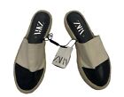 Zara Espadrilles Tan Black Canvas Slides Cap Toe Shoes Size 37 (USA 6.5) NEW