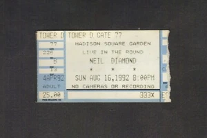 August 16, 1992 NEIL DIAMOND CONCERT TICKET STUB MADISON SQUARE GARDEN NYC - Picture 1 of 2