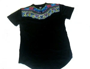 African Print Dashiki design Side Zipper Fitted Black T-shirt- M - Picture 1 of 1