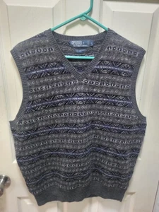 Polo Ralph Lauren vintage maglione lana gilet uomo L grigio blu - Foto 1 di 4