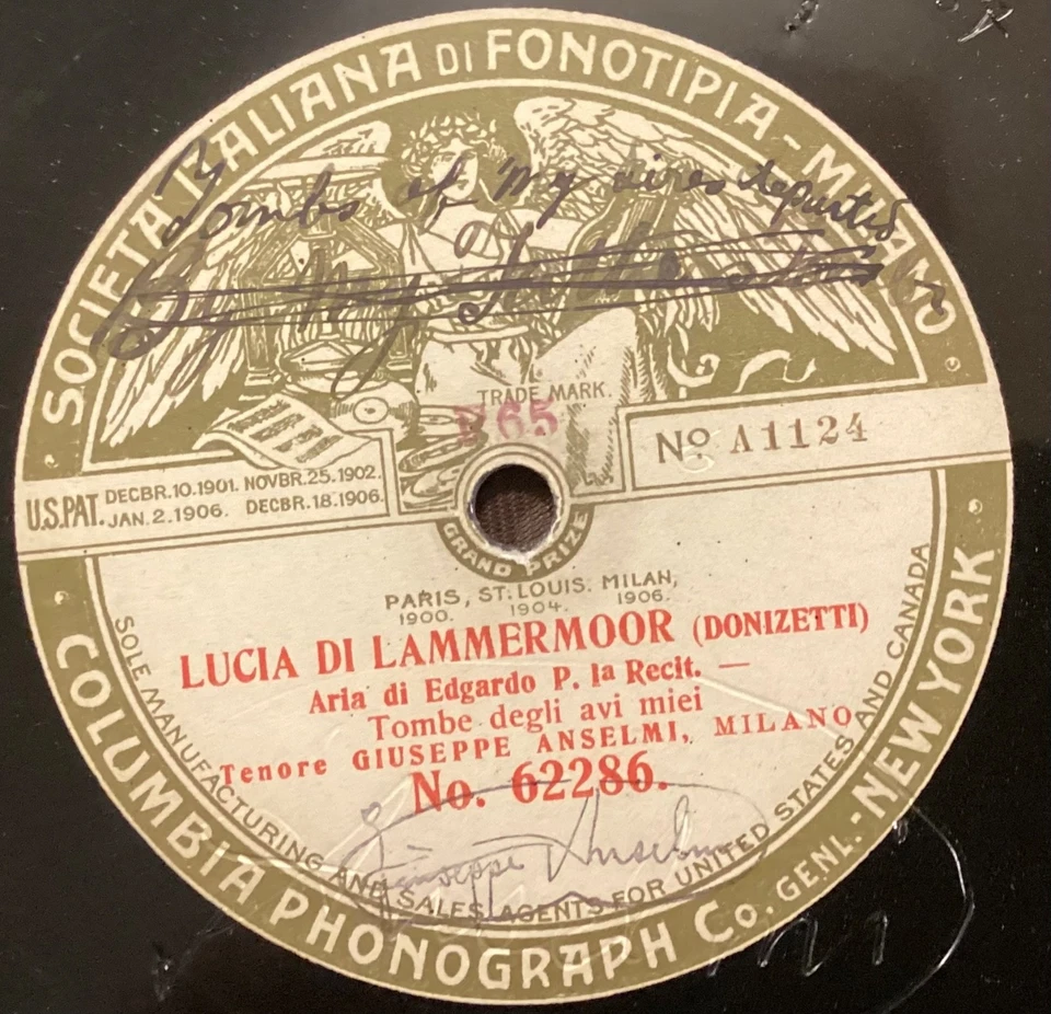 Giuseppe Anselmi 78 rpm Fonotipia 62286/87: Lucia-Tombe degli avi miei/Fra poco - Image 1 of 4