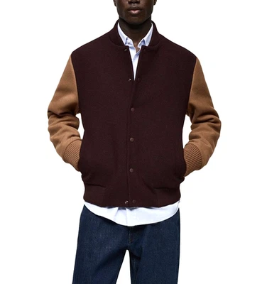 MANGO MNG Men`s Ember Between-Season Color Block Wool Blend Bomber Jacket size L - Image 1 of 4