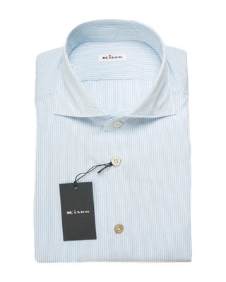 Kiton $1,295 NWT Blue White Striped 100% Cotton Dress Shirt (44 eu) 17.5 US - Image 1 of 3